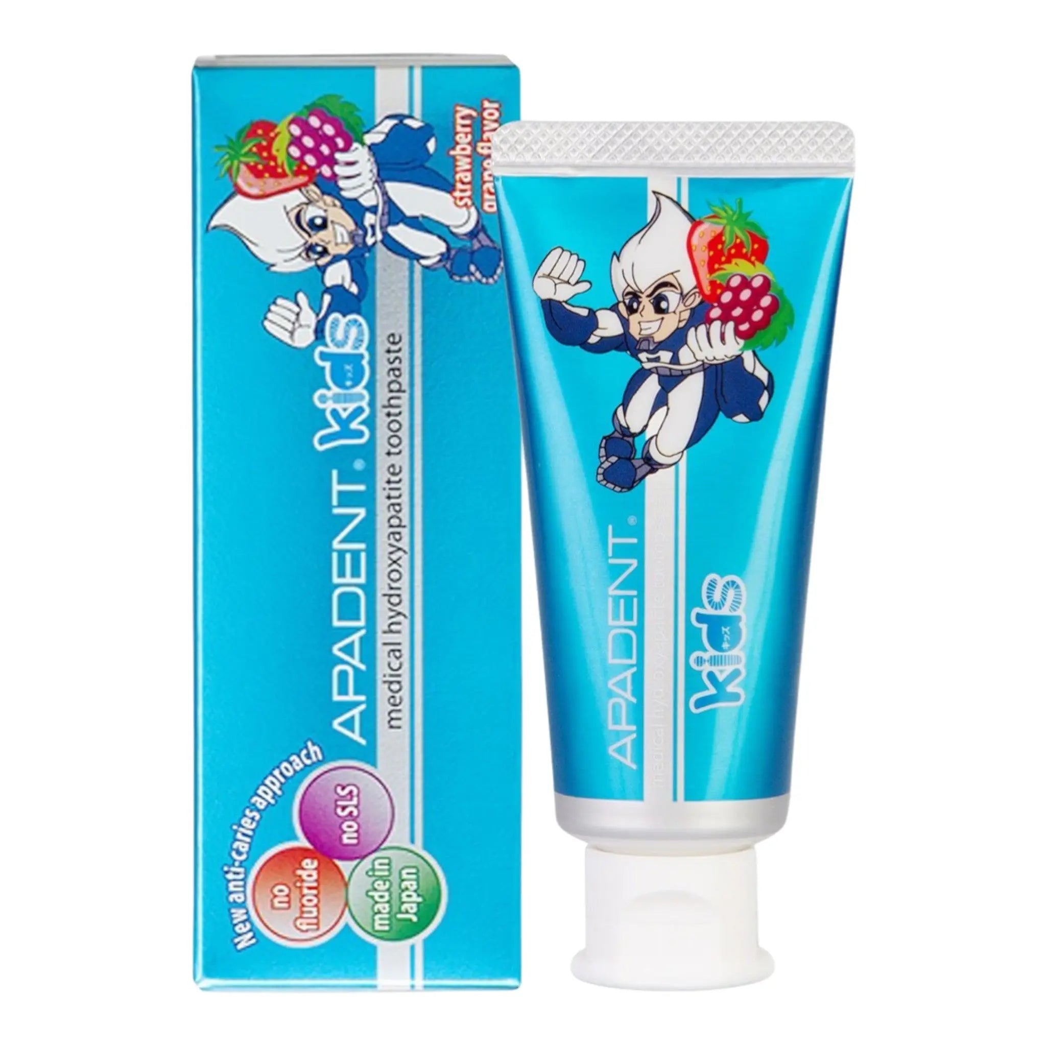 Pasta de dinti pentru copii APADENT KIDS, nano-hidroxiapatita, fara fluor, aroma capsuni si struguri, 60g - DIVADENT - Produse premium de igiena orala cu hidroxiapatita