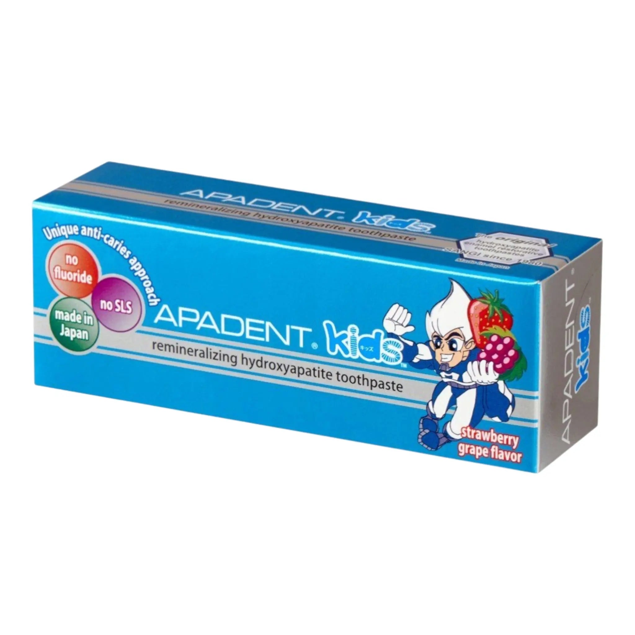 Pasta de dinti pentru copii APADENT KIDS, nano-hidroxiapatita, fara fluor, aroma capsuni si struguri, 60g - DIVADENT - Produse premium de igiena orala cu hidroxiapatita